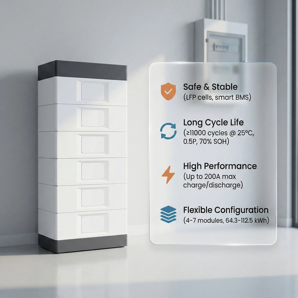 High Voltage Stackable LiFePO4 Home Energy Storage Battery 64-112kWh 172.8-408.8V CAN RS485 Customizable OEM ODM