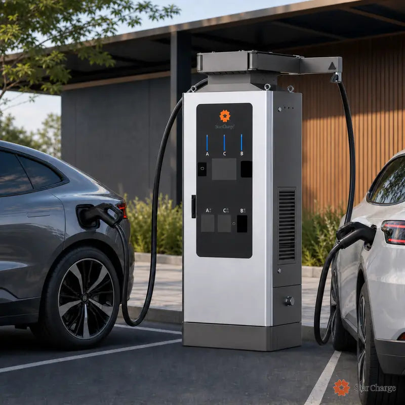 Jupiter DC fast charger serving two electric vehicles