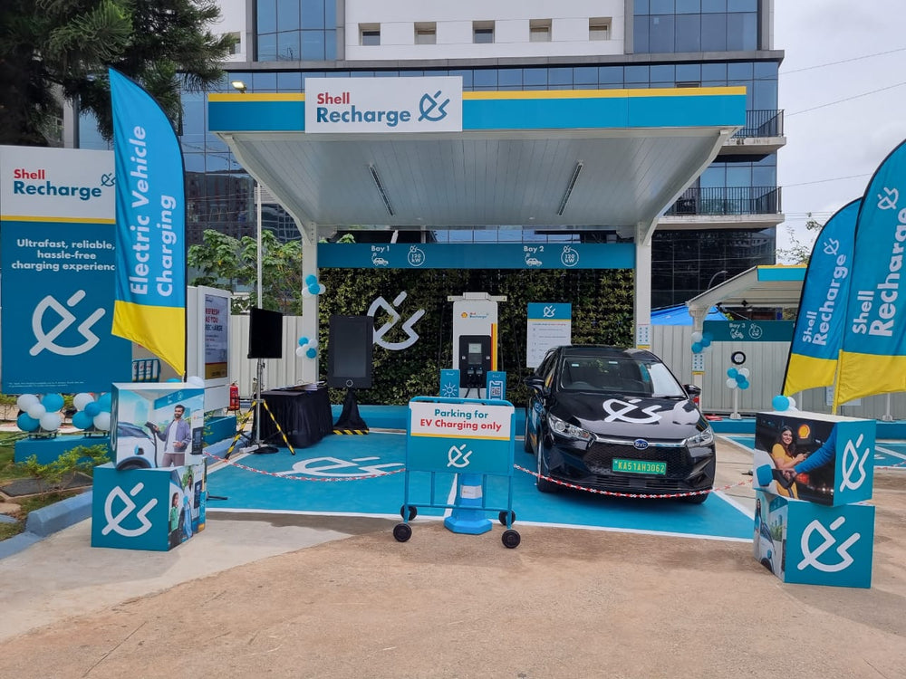An on-site event setup surrounding an EV charging bay.