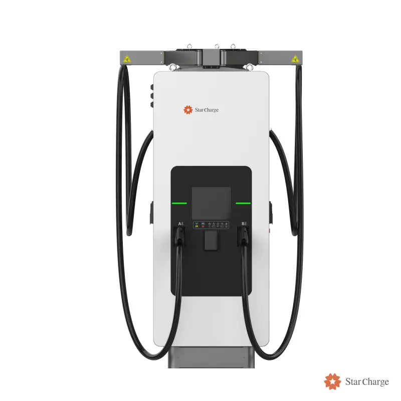 Titan DC fast charger with StarCharge logo and dual connectors, front view