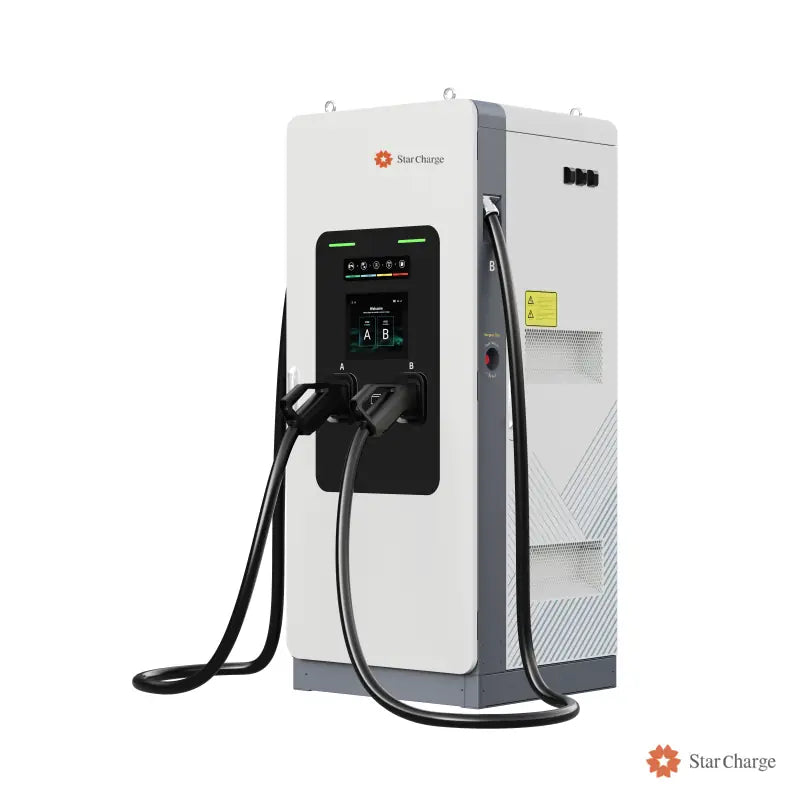 Titan high-power DC fast charger with StarCharge logo, front three-quarter view