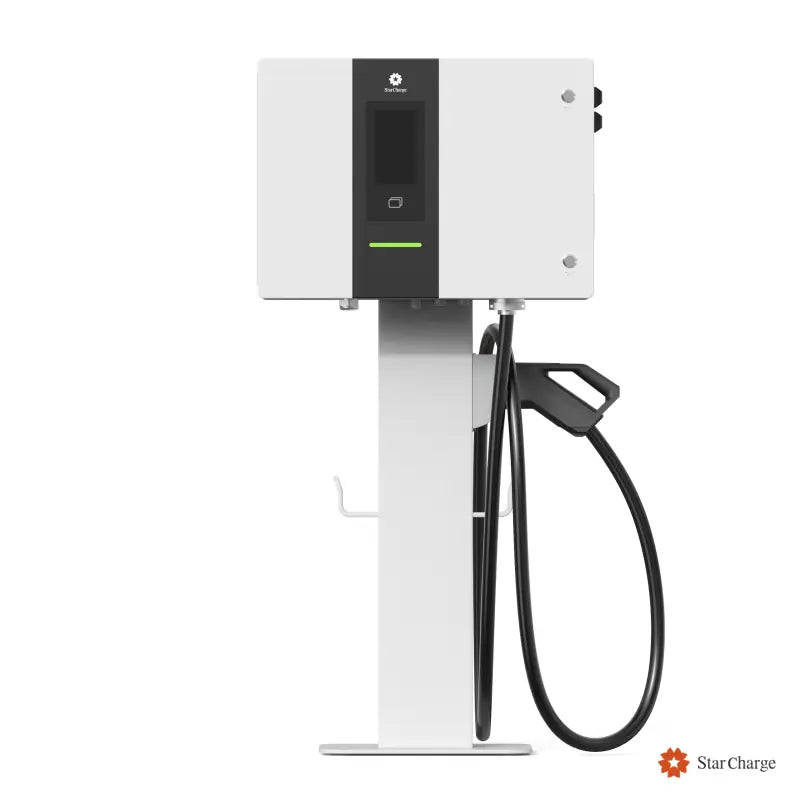Venus compact DC fast charger front view with pedestal